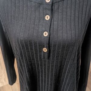 Amazon Black Ribbed Button-Down Blouse